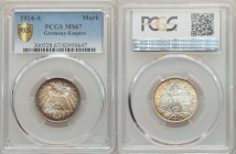 Wilhelm II Mark 1914-A MS67 PCGS, Berlin mint, KM14. Denomination within wreath / Crowned imperial eagle with shield on breast. From A Special Selecti...
