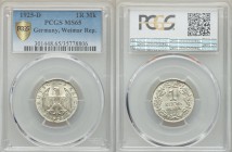Weimar Republic Reichsmark 1925-D MS65 PCGS, Munich mint, KM44, Jaeger 319. Eagle above date / Denomination within wreath. From A Special Selection of...