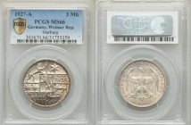 Weimar Republic "Marburg" 3 Reichsmark 1927-A MS66 PCGS, Berlin mint, KM53. Eagle, denomination below / Arms of Philip I the Magnanimous. From A Speci...