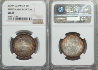 Weimar Republic 3 Reichsmark 1930-A MS66 NGC, Berlin, KM 70. Eagle on shield, design in background / Eagle left on bridge divides date. From A Special...