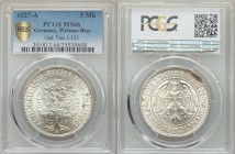 Weimar Republic 5 Reichsmark 1927-A MS66 PCGS, Berlin mint, KM56, J-331. Eagle within circle, denomination below / Oaktree divides date. From A Specia...