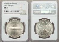 Weimar Republic 5 Reichsmark 1930-A MS65 NGC, Berlin mint, KM68. Eagle, denomination below / Zeppelin across globe, date below. From A Special Selecti...