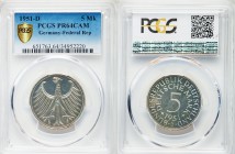 Federal Republic Proof 5 Mark 1951-D PR64 Cameo PCGS, Munich mint, KM112.1, J-387. Denomination above date / Large eagle. From A Special Selection of ...