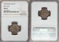 William III 6 Pence 1697 MS63 NGC, KM484.12, S-3531, ESC-1552. First bust of William III right / Late harp, small crowns. Attractively toned. From A S...