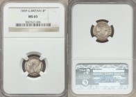 Victoria 3 Pence 1859 MS65 NGC, KM730, S-3914A. Head left / Crowned denomination divides date within wreath From A Special Selection of World Coins

H...
