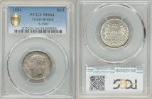 Victoria Shilling 1884 MS64 PCGS, KM734.4, S-3907. Head left / Crown above denomination within wreath. From A Special Selection of World Coins

HID098...