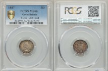 Victoria 3 Pence 1887 MS66 PCGS, KM758, S-3931. Bust left wearing small crown and veil / Crowned denomination divides date within wreath. From A Speci...