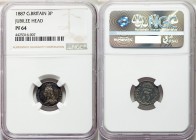Victoria Proof 3 Pence 1887 PR64 NGC, KM 758, S-3931. Jubilee head. Bust left wearing small crown and veil / Crowned denomination divides date within ...