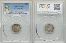 Victoria 3 Pence 1891 MS66 PCGS, KM758. Bust left wearing small crown and veil / Crowned denomination divides date within wreath. From A Special Selec...