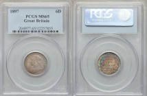 Victoria 6 Pence 1897 MS65 PCGS, KM779, S-3941. Edge: Reeded. Mature draped bust left / Crown above denomination within oak wreath. From A Special Sel...
