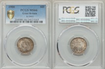 Victoria 6 Pence 1900 MS66 PCGS, KM779, S-3941. Edge: Reeded. Mature draped bust left / Crown above denomination within oak wreath. From A Special Sel...