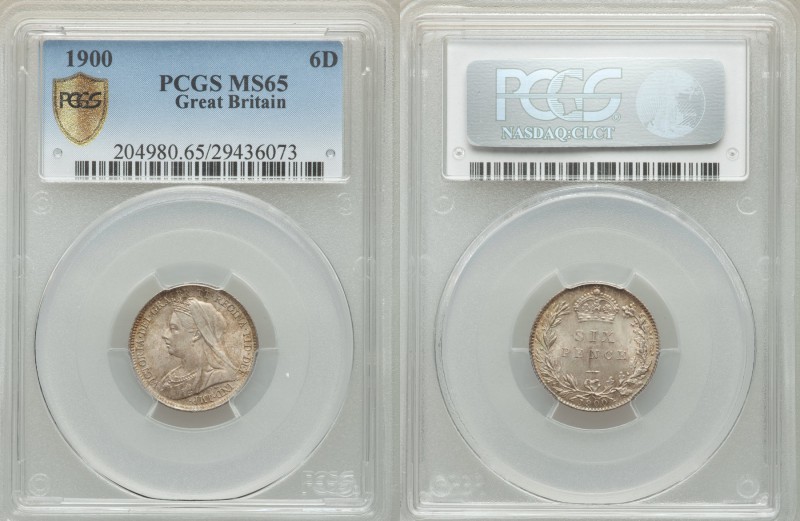 Victoria 6 Pence 1900 MS65 PCGS, KM779, S-3941. Edge: Reeded. Mature draped bust...
