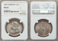 Victoria 1/2 Crown 1897 MS63 NGC, KM782, S-3938. Edge: Reeded. Mature draped bust left / Crowned and quartered spade shield within wreath. Obverse des...