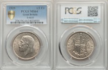 George V 1/2 Crown 1929 MS64 PCGS, KM835, S-4037. Edge: Reeded. Head left / Quartered shield flanked by crowned monograms. From A Special Selection of...