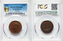 George VI Pair of Certified Proof 1/2 Pennies 1937 PR66 Red and Brown PCGS, Royal mint, KM844, S-4115. Head left / The Golden Hind. From A Special Sel...
