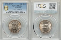 Danish Colony 25 Ore 1926-(h) MS66 PCGS, KM5. Crowned arms of Denmark / Polar bear walking left, denomination above, date below divided by 'GS'. This ...