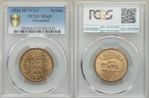 Danish Colony Krone 1926 (h) HCN-GJ MS65 PCGS, KM8. Crowned arms of Denmark / Polar bear walking left, denomination above, date below divided by 'GS'....