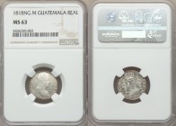 Ferdinand VII Real 1818 NG-M MS63 NGC, Nueva Guatemala mint, KM66. Laureate draped bust, right / Crown above quartered arms with pillars flanking. Fro...