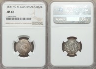 Ferdinand VII Real 1821 NG-M MS64 NGC, Nueva Guatemala mint, KM66. Laureate draped bust, right / Crown above quartered arms with pillars flanking. Fro...