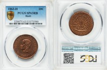 Republic Specimen 20 Centimes 1863-H SP63 Red and Brown PCGS, Heaton mint, KM41. National arms within beaded circle / Head left within beaded circle, ...