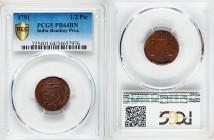 British India. Bombay Presidency Proof 1/2 Pice 1791 PR64 Brown PCGS, Bombay mint, KM192. Edge: Oblique milling. U.E.I. Co. bale mark / Scales, Persia...
