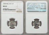 Republic 3 Pence 1939 MS65 NGC, KM12. Edge: Plain. Irish harp / Hare. From A Special Selection of World Coins

HID09801242017