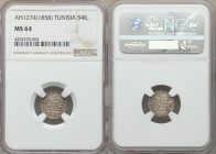 Sultan Abdul Mejid with Muhammad Bey 4 Kharub AH 1274 (1858) MS64 NGC, KM135. Legend / Text, date. From A Special Selection of World Coins

HID0980124...