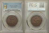 British Dependency. James Murray Duke of Atholl Penny 1758 AU50 Brown PCGS, KM7. Crowned DA monogram above date / Triskeles. Restrike struck in the 17...