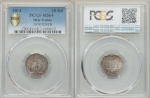 Genoa. Republic 10 Soldi 1814 MS64 PCGS, KM286a, Lunardi 381. John the Baptist standing / Crowned shield. From A Special Selection of World Coins

HID...