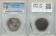 Genoa. Republic 2 Lire 1796/4 VF35 PCGS, KM244, Lunardi 365. Crowned arms with supporters on mantle above lion head and value / Standing St. holding s...