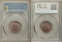 Lombardy - Venetia. Franz I of Austria 3 Centesimi 1822-M MS64 Red and Brown PCGS, Milan mint, KM-C2.2. Crown above M / Written and numeral value abov...