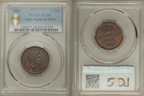 Ferdinando II 2 Tornesi 1848 AU50 Brown PCGS, KM337. Young bearded head to right / Large crown over denomination, medium letters, date in exergue. Fro...