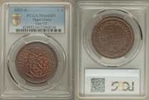 Papal States. Pius IX 2 Baiocchi Anno VII (1853)-R MS64 Brown PCGS, Rome mint, KM1344, Gig-209, Pag-497. Legend around Papal arms / Value and date wit...