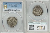Parma. Ferdinando di Borbone 20 Soldi 1794 AU58 PCGS, KM-C7. Crowned, oval shield in sprigs / St. Thomas, denomination in exergue. From A Special Sele...