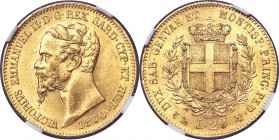 Sardinia. Vittorio Emanuele II gold 20 Lire 1860 (Anchor)-P MS62 NGC, Genoa mint, KM146.2, F-1147, Pag-356, Schl-302. Head to left, date below / Crown...