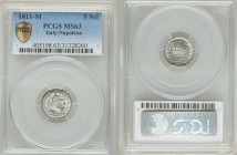 Kingdom of Napoleon. Napoleon I 5 Soldi 1811-M MS63 PCGS, Milan mint, KM-C5.1. Head right, date below / Crown above written and numeral value. From A ...