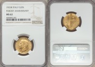 Vittorio Emanuele III gold 20 Lire 1923-R MS62 NGC, Rome mint, KM64, Fr-31. Head left / Axe head within fasces with value at left. From A Special Sele...