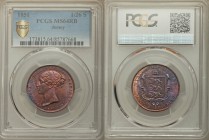 British Dependency. Victoria 1/26 Shilling 1851 MS64 Red and Brown PCGS, KM2. Head left, date below / STATES OF JERSEY, above ornate shield and denomi...