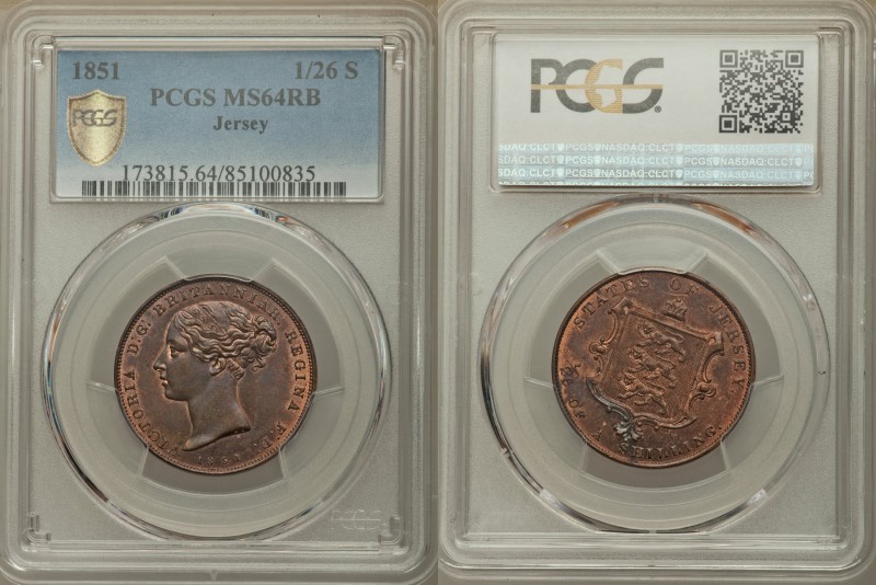 British Dependency. Victoria 1/26 Shilling 1851 MS64 Red and Brown PCGS, KM2. He...