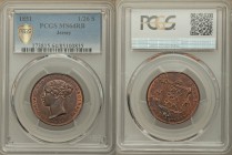 British Dependency. Victoria 1/26 Shilling 1851 MS64 Red and Brown PCGS, KM2. Head left, date below / STATES OF JERSEY, above ornate shield and denomi...