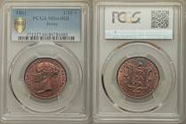 British Dependency. Victoria 1/26 Shilling 1861 MS64 Red and Brown PCGS, KM2. Head left, date below / STATES OF JERSEY, above ornate shield and denomi...