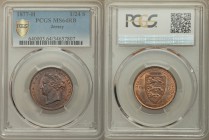 British Dependency. Victoria 1/24 Shilling 1877 MS64 Red and Brown PCGS, KM7. Crowned head left, star below / STATES OF JERSEY, inscription and denomi...
