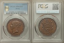 British Dependency. Victoria 1/13 Shilling 1851 MS63 Brown PCGS, KM3. Head left, date below / STATES OF JERSEY, above ornate shield and denomination. ...