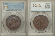 British Dependency. Victoria 1/13 Shilling 1858 MS63 Brown PCGS, KM3. Head left, date below / STATES OF JERSEY, above ornate shield and denomination. ...