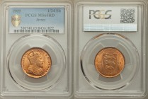 British Dependency. Edward VII 1/24 Shilling 1909 MS65 Red PCGS, KM9. Crowned bust right / STATES OF JERSEY, inscription and denomination around point...