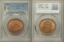 British Dependency. George V 1/12 Shilling 1911 MS65+ Red PCGS, KM12. Crowned bust right / STATES OF JERSEY, inscription and denomination around point...