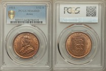 British Dependency. George V 1/12 Shilling 1911 MS64 Red PCGS, KM12. Crowned bust left / STATES OF JERSEY, inscription and denomination around pointed...