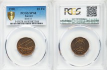 Jabir Ibn Ahmad Specimen 10 Fils AH 1410 (1990) SP68 PCGS, KM11. Value within circle / Dhow, dates below. Varieties exist. From A Special Selection of...