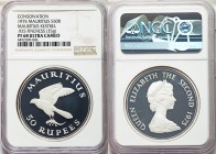 Elizabeth II Proof "Mauritius Kestrel" 50 Rupees 1975 PR68 Ultra Cameo NGC, KM41a. Edge: Reeded. Young bust, right / Mauritius Kestrel. From A Special...