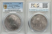 Charles IV 8 Reales 1790 Mo-FM AU Details (Cleaning) PCGS, Mexico City mint, KM108. Armored bust of Charles III, right / Crowned shield flanked by pil...